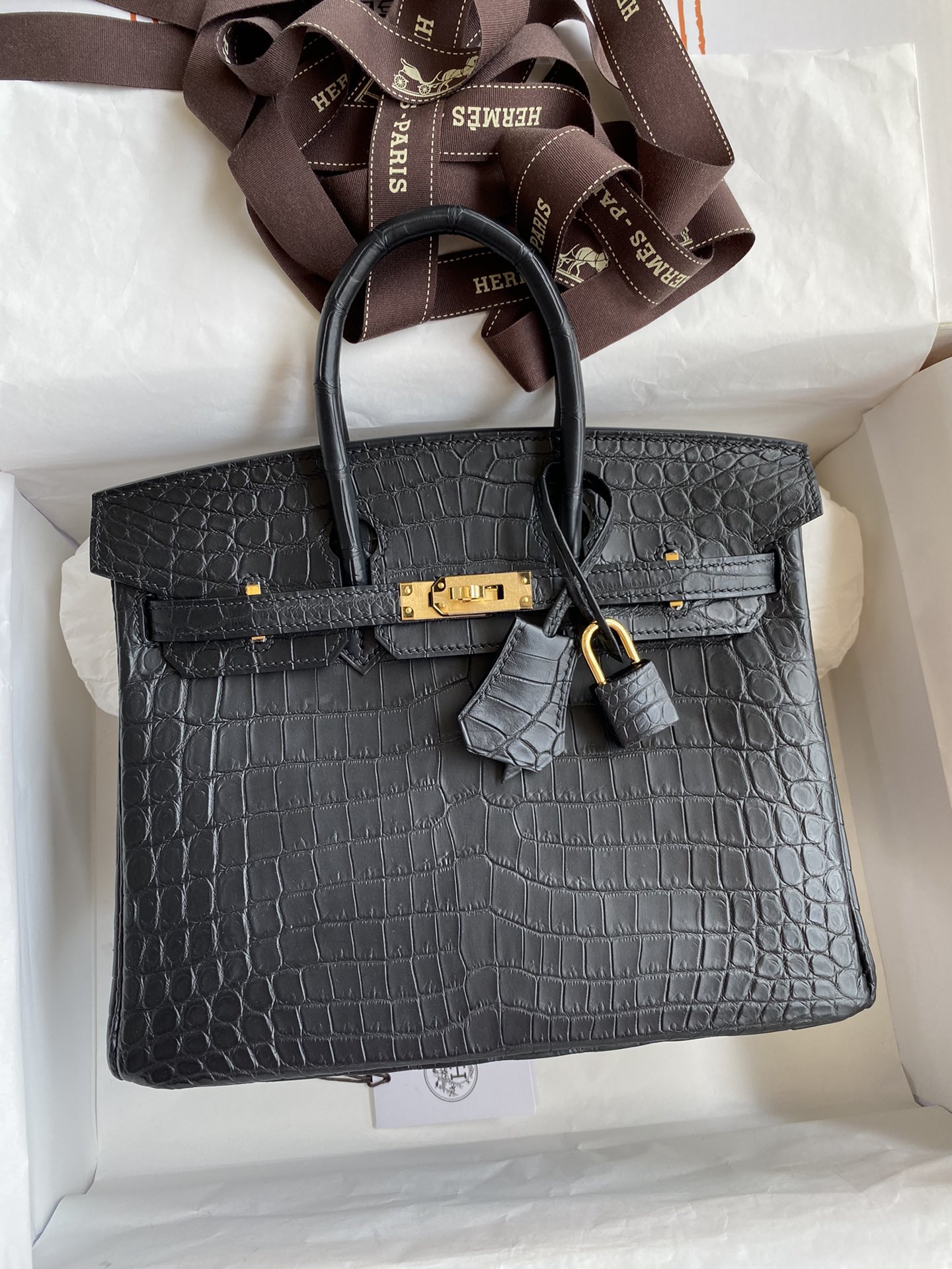 Hermes Birkin 25CM Handmade Bag In Black Crocodile Niloticus Matte Skin